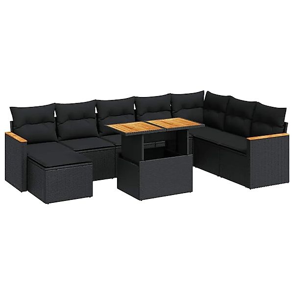 vidaXL 9-Tlg Garten-Sofagarnitur mit Kissen Schwarz Poly Rattan 3327520 günstig online kaufen