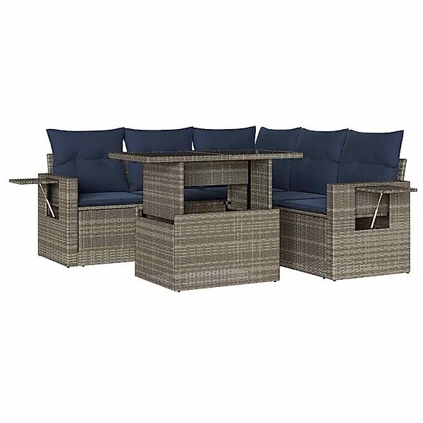 vidaXL 6-Tlg Gartensofa-Set mit Kissen Grau Polyrattan 3267901 günstig online kaufen