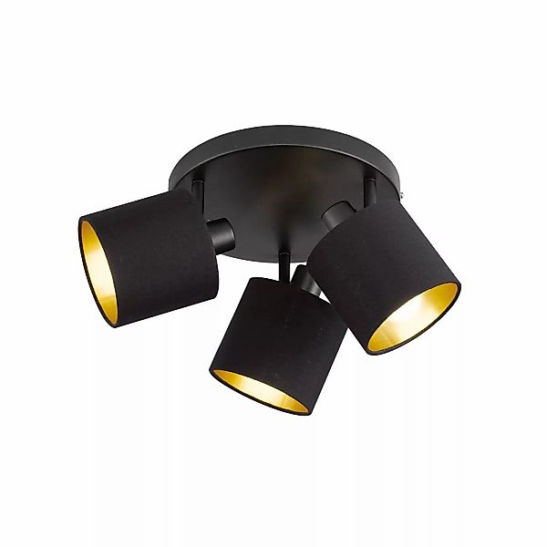 Deckenstrahler Tommy, schwarz/gold, Ø 25 cm, 3-flg., Stoff günstig online kaufen