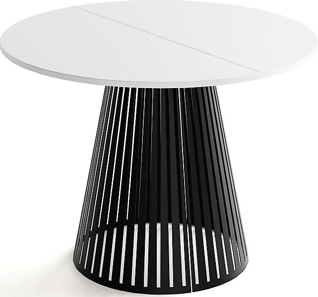 WFL GROUP Esstisch Naro Black ausziehbar rund modern mit schwarzen Metallbe günstig online kaufen