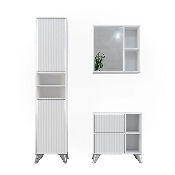 Vicco Badmöbel-Set Leano Weiß 3 Teile Opt 2 günstig online kaufen