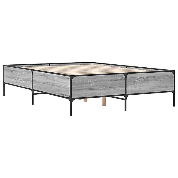 vidaXL Bettgestell Grau Sonoma 135x190 cm Holzwerkstoff und Metall 3279815 günstig online kaufen