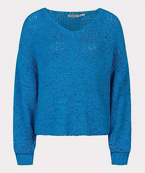 Esqualo Strickpullover Esqualo Pullover mit V Auschnitt Strickoptik Blue günstig online kaufen