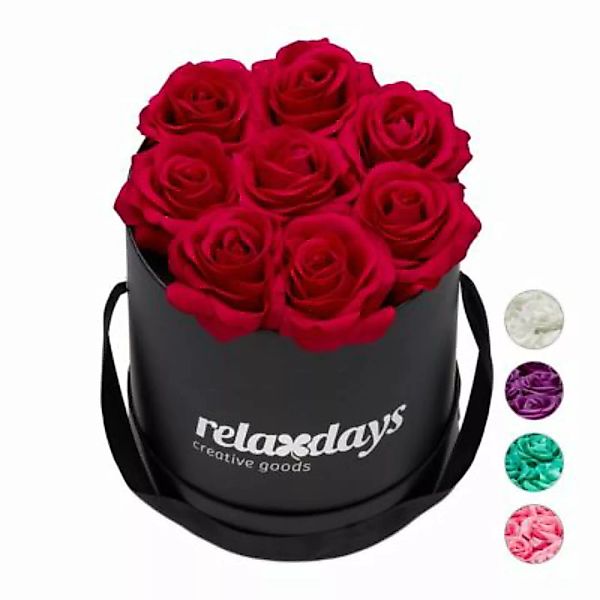 relaxdays Schwarze Rosenbox rund mit 8 Rosen rot günstig online kaufen
