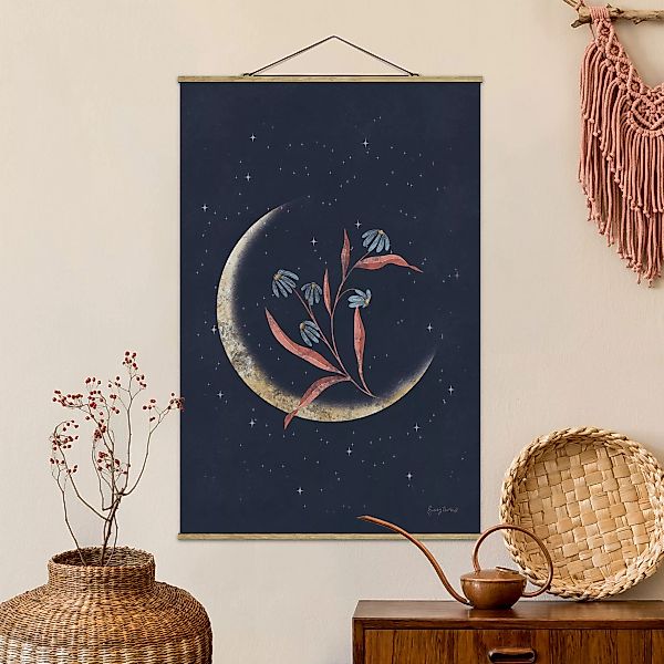 Stoffbild mit Posterleisten Mondsichel und Margeriten günstig online kaufen