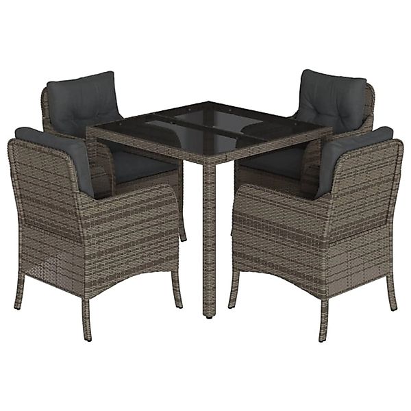 vidaXL 5-Tlg Garten-Essgruppe mit Kissen Grau Poly Rattan 3211855 günstig online kaufen