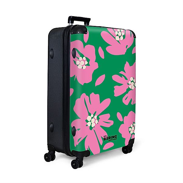 NoBoringSuitcases.com© Hartschalen-Trolley Grün mit rosa Blüten günstig online kaufen