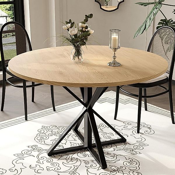 GarveeMore Esstisch runder aus Holz,robuster Metallsockel günstig online kaufen