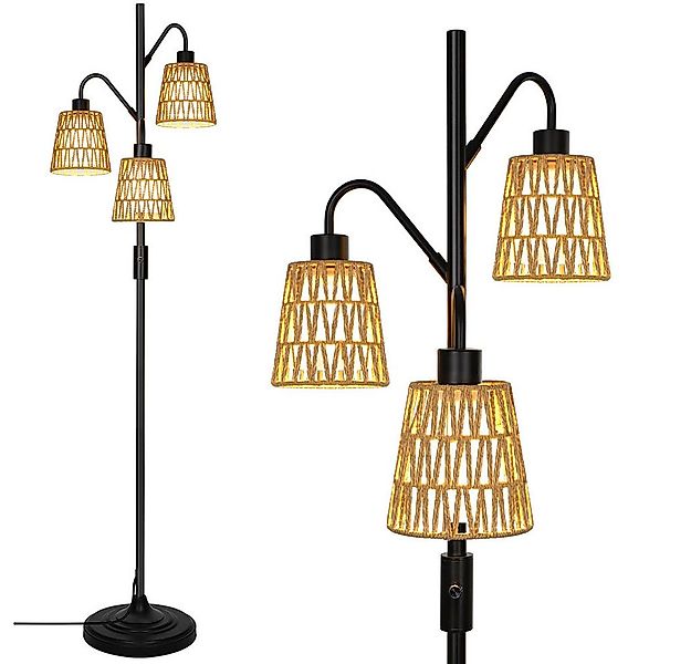 Jibenhome Stehlampe Boho Rattan Standleuchte, mit 3-flammige für Schlafzimm günstig online kaufen