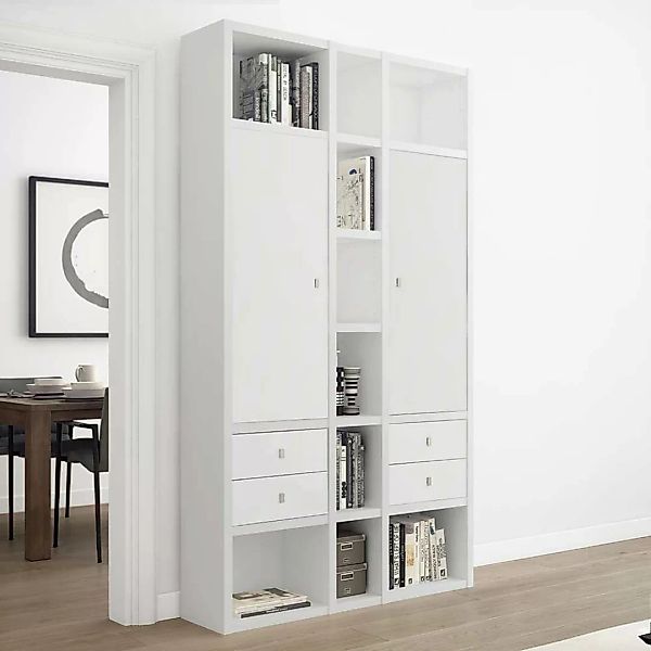 Wohnzimmerregalwand in Weiß 222 cm hoch - 120 cm breit günstig online kaufen