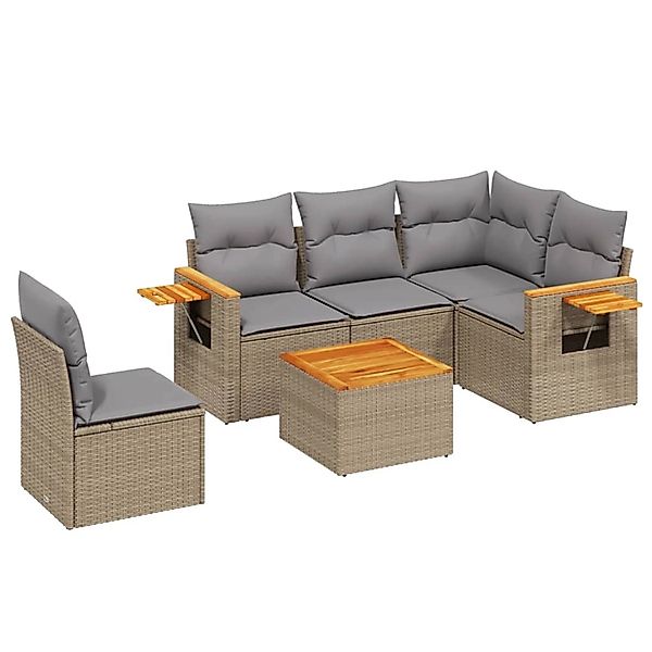 vidaXL 6-Tlg Garten-Sofagarnitur mit Kissen Beige Poly Rattan 3226822 günstig online kaufen