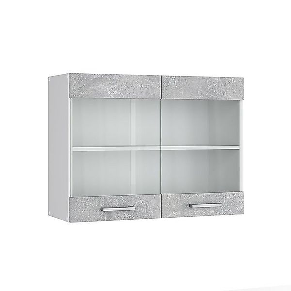 Vicco Küchenglasschrank R-Line Glashängeschrank Beton/Weiß 80 cm günstig online kaufen