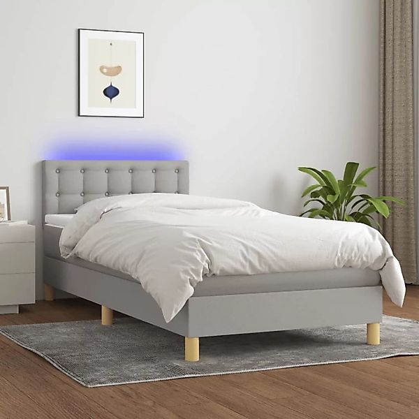 Vidaxl Boxspringbett Mit Matratze & Led Hellgrau 80x200 Cm Stoff günstig online kaufen
