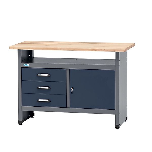Küpper Werkbank Eintürig mit 3 Schubladen 84 x 120 x 60 cm Dunkelblau günstig online kaufen