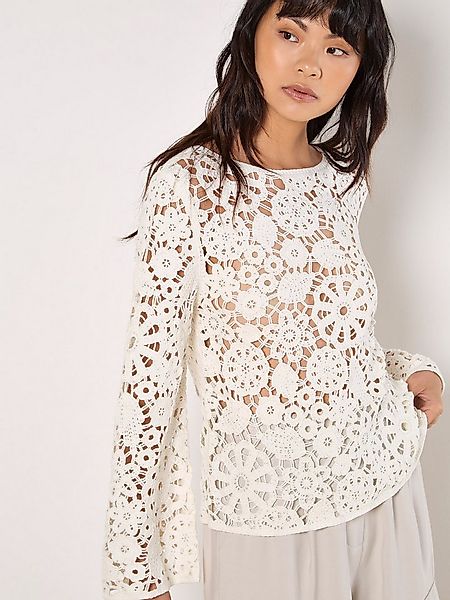 Apricot Klassische Bluse Floral gehäkeltes Oberteil mit Glockenärmeln günstig online kaufen