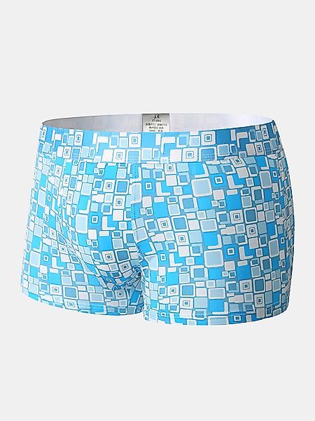 Home Nylon Atmungsaktiv Sexy Karierte Unterwäsche mit Netzbeutel-Boxershort günstig online kaufen