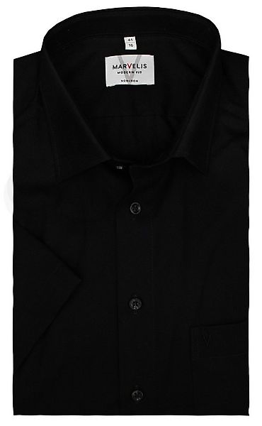 MARVELIS Businesshemd Kurzarm Halbarm Modern Fit Schwarz Bügelfrei 100% Bau günstig online kaufen