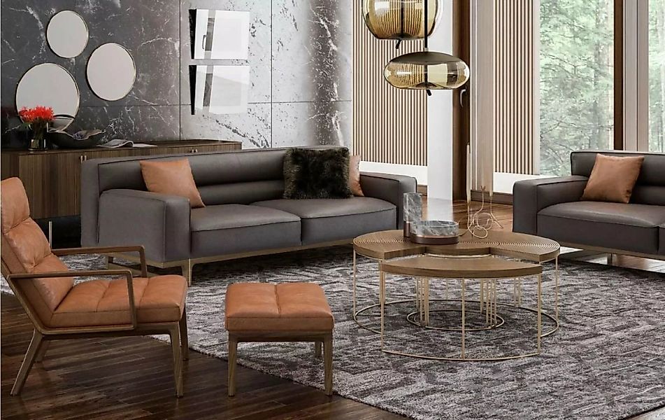JVmoebel Sofa Stilvolle Graue Sitzgarnitur Dreisitzer Sessel Hocker Wohnzim günstig online kaufen