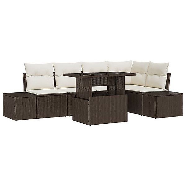 vidaXL Loungesofa 6-teiliges Garten-Sofa-Set mit Kissen aus braunem Poly-Ra günstig online kaufen