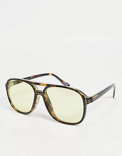 ASOS DESIGN – Piloten-Sonnenbrille in Schildpatt mit Gläsern in Gelb-Braun günstig online kaufen