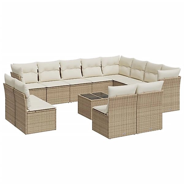 vidaXL 13-Tlg Garten-Sofagarnitur mit Kissen Beige Poly Rattan 3218478 günstig online kaufen
