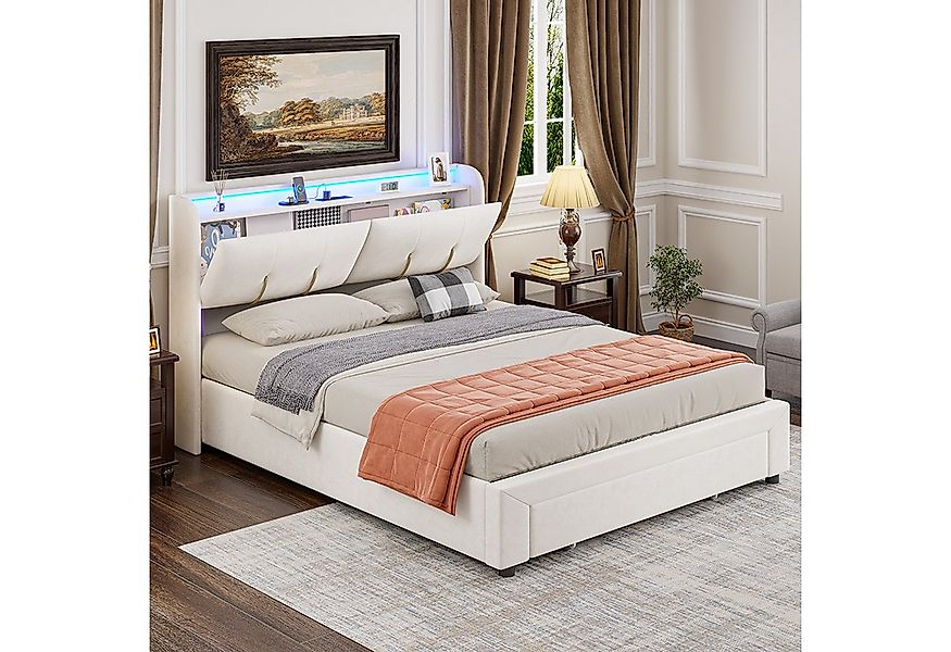 PXloue Stauraumbett Polsterbett Doppelbett (Kopfteil mit verstecktem Staura günstig online kaufen