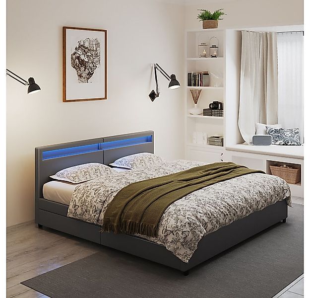 HOME DELUXE Kunstlederbett LED Bett mit Schubladen - 200 x 200 cm / 270 x 2 günstig online kaufen