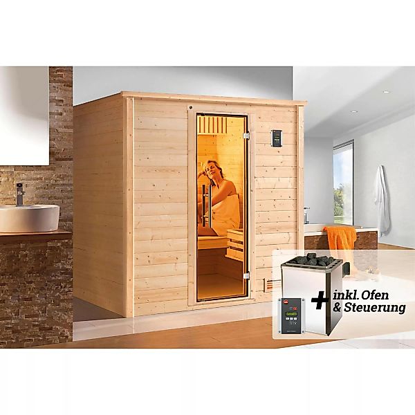 Weka Premium Massivholz-Sauna Bergen 2 Sparset 7,5 kW OS digi. Steuerung Gl günstig online kaufen