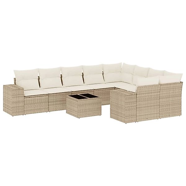 vidaXL 10-Tlg Garten-Sofagarnitur mit Kissen Beige Poly Rattan 3255385 günstig online kaufen