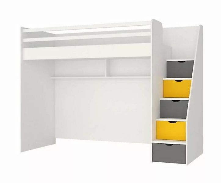 Möbel-Lux Hochbett Almila Neo mit Treppe, Regal und LED günstig online kaufen