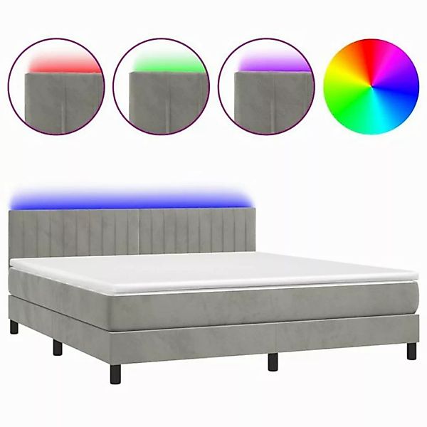 vidaXL Boxspringbett Boxspringbett mit Matratze LED Hellgrau 160x200 cm Sam günstig online kaufen