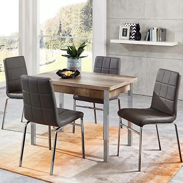 Esstisch mit Stühlen in Eiche Sonoma und Grau Kunstleder ausziehbar (fünfte günstig online kaufen