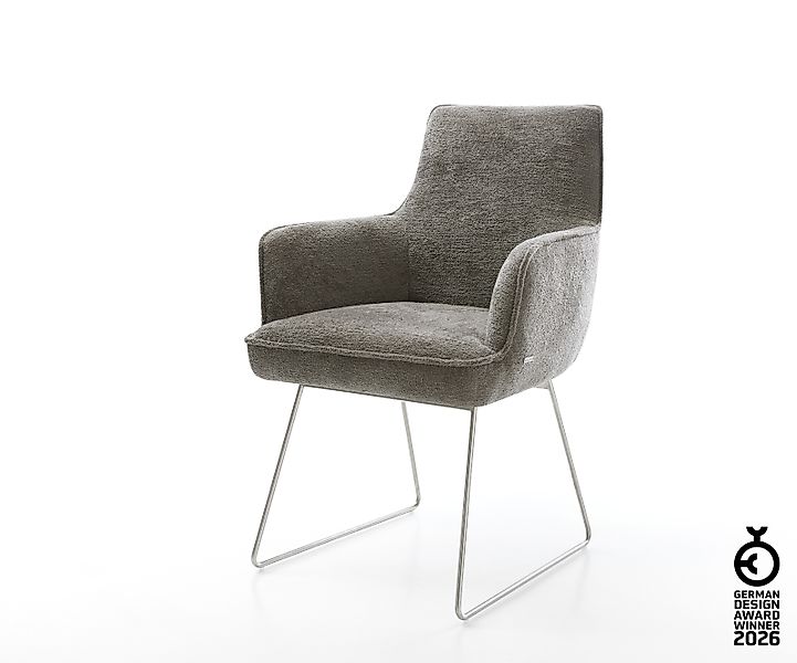 Esszimmerstuhl Heira-Flex mit Armlehnen Bouclé Soft Schlamm Kufengestell Ed günstig online kaufen