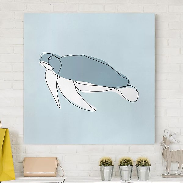 Leinwandbild Kinderzimmer - Quadrat Schildkröte Line Art günstig online kaufen
