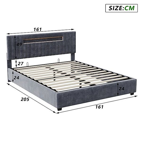 FUROKOY Stauraumbett Doppelbett Polsterbett mit Lattenrost und hydraulische günstig online kaufen