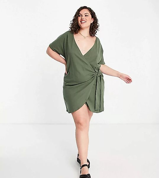 ASOS DESIGN Curve – Grünes Kleid mit Wickeldesign günstig online kaufen