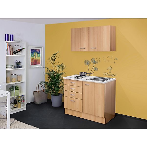 Flex-Well Classic Miniküche Nano 100 cm Buche Nachbildung günstig online kaufen