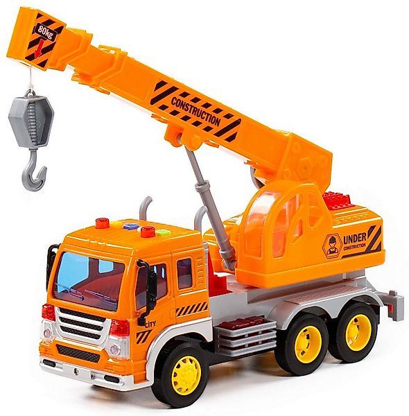 Polesie Spielzeug-Kran Kranwagen LKW CITY orange Schwungrad Licht Sound günstig online kaufen