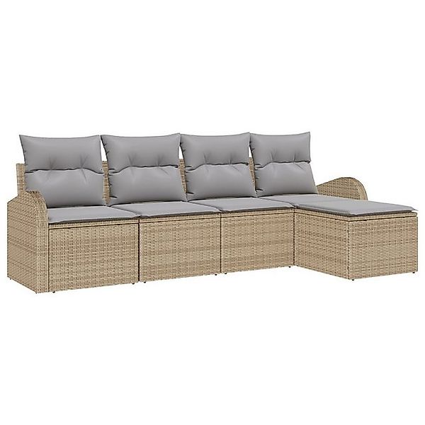 vidaXL Loungesofa 5-tlg. Garten-Sofagarnitur mit Kissen Beige Poly Rattan, günstig online kaufen
