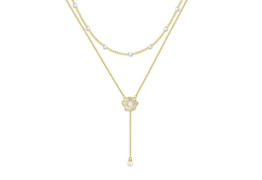 KARMA Edelstahlkette Halskette zweireihig Gold Rose Edelstahl Perlen Damen günstig online kaufen