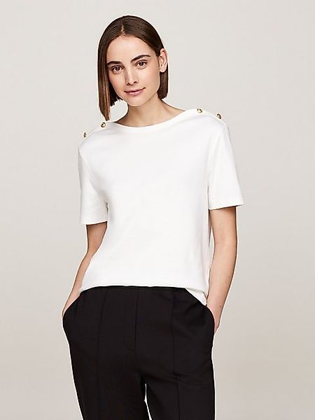 Tommy Hilfiger Rundhalsshirt REG STRIPE GOLD BTN C-NK SS mit goldfarbenem K günstig online kaufen
