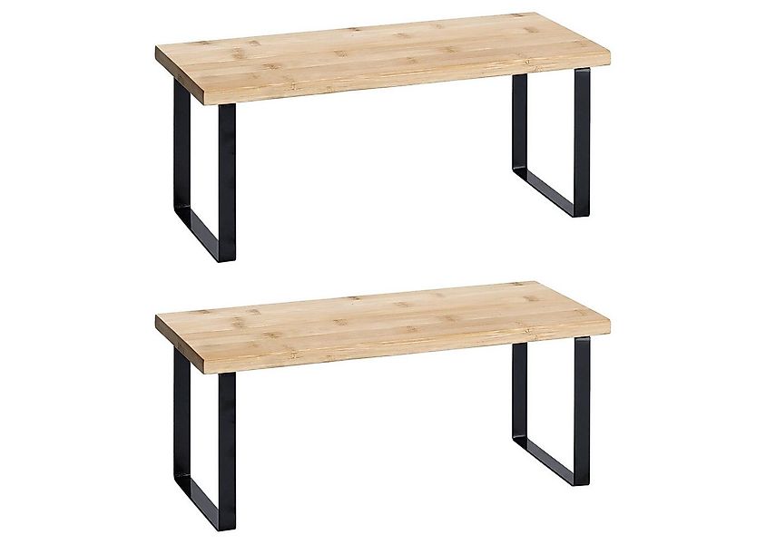 Basera® Regal Regal aus Bambus und schwarzem Metallgestell, 2-tlg., 2er Set günstig online kaufen