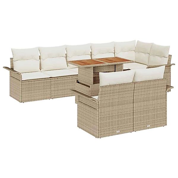 vidaXL Garten-Sofa-Set mit Speicher 9-Tlg Beige Poly Rattan 3358087 günstig online kaufen