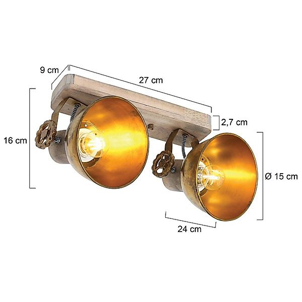 Deckenstrahler Gearwood, bronze, 2-fl., Metall, Holz, E27 günstig online kaufen