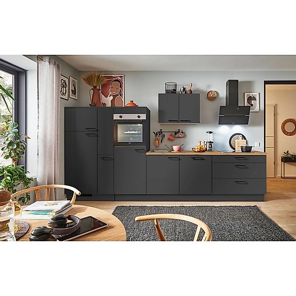 pino Küchenzeile 340 cm Grafit Anschlag,inks 1 Geräte-, 1 Apothekerschrank günstig online kaufen