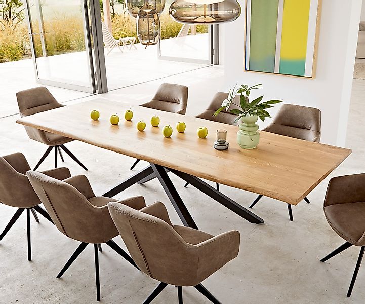 Esstisch Edge 260x100x2,5-3 Eiche Natur Kreuzgestell Rechteck Schwarz Live- günstig online kaufen