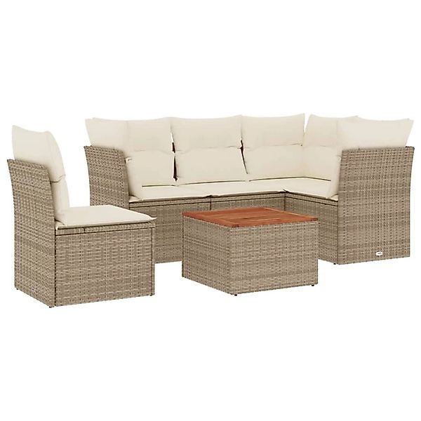 vidaXL 6-Tlg Garten-Sofagarnitur mit Kissen Beige Poly Rattan 3223643 günstig online kaufen