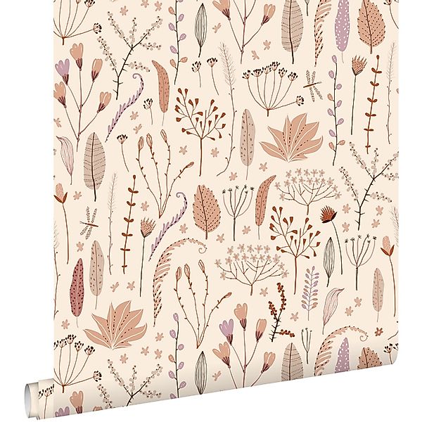 ESTAhome Tapete Feldblumen Beige Terrakotta und Lila 50 x 900 cm günstig online kaufen