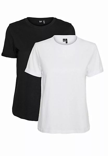 Vero Moda T-Shirt 2er Pack Basic T-Shirt VMPAULA (2-tlg) 5270 in Weiß-Schwa günstig online kaufen