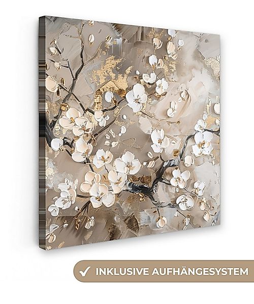 OneMillionCanvasses® Leinwandbild Blumen - Weiß - Gold - Beige - Luxus, Fot günstig online kaufen
